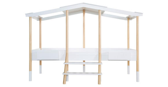HAUSBETT 90/200 cm,  in Weiß, Kieferfarben, Leiter, Lattenrost  - Weiß/Kieferfarben, Basics, Holz (90/200cm) - Xora