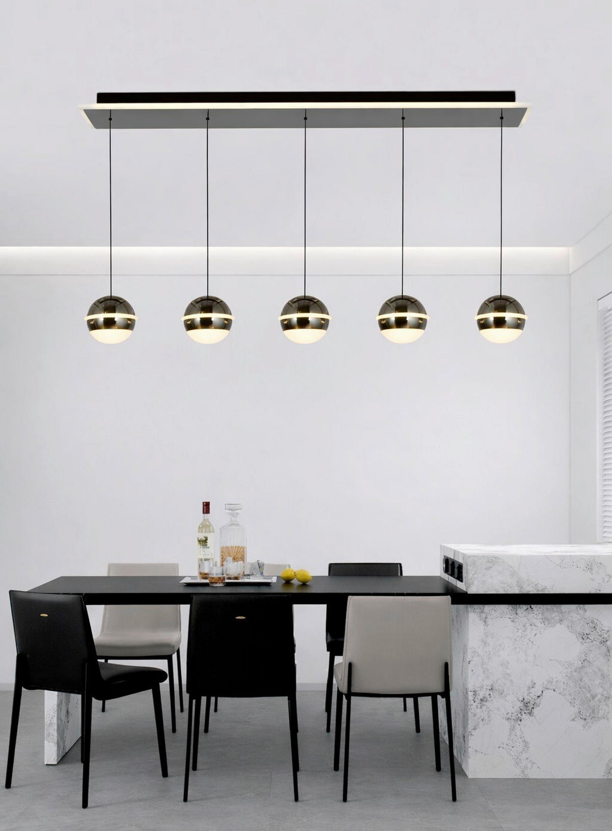 LED-HÄNGELEUCHTE Biarritz 95/150/15 cm  - Schwarzchrom, Design, Kunststoff/Metall (95/150/15cm)