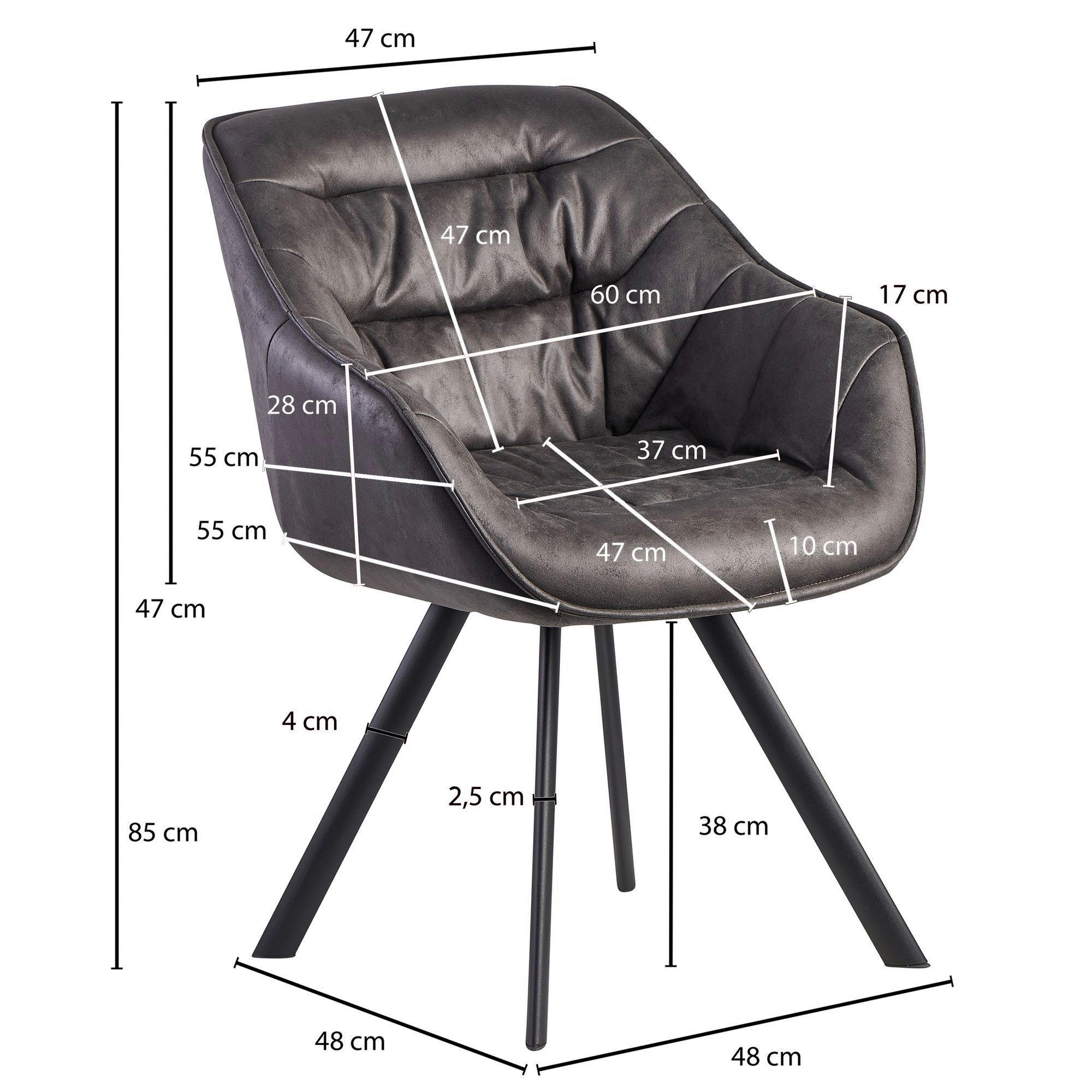 ARMLEHNSTUHL  in Lederlook  - Schwarz/Grau, MODERN, Textil/Metall (60/85/64cm) - MID.YOU