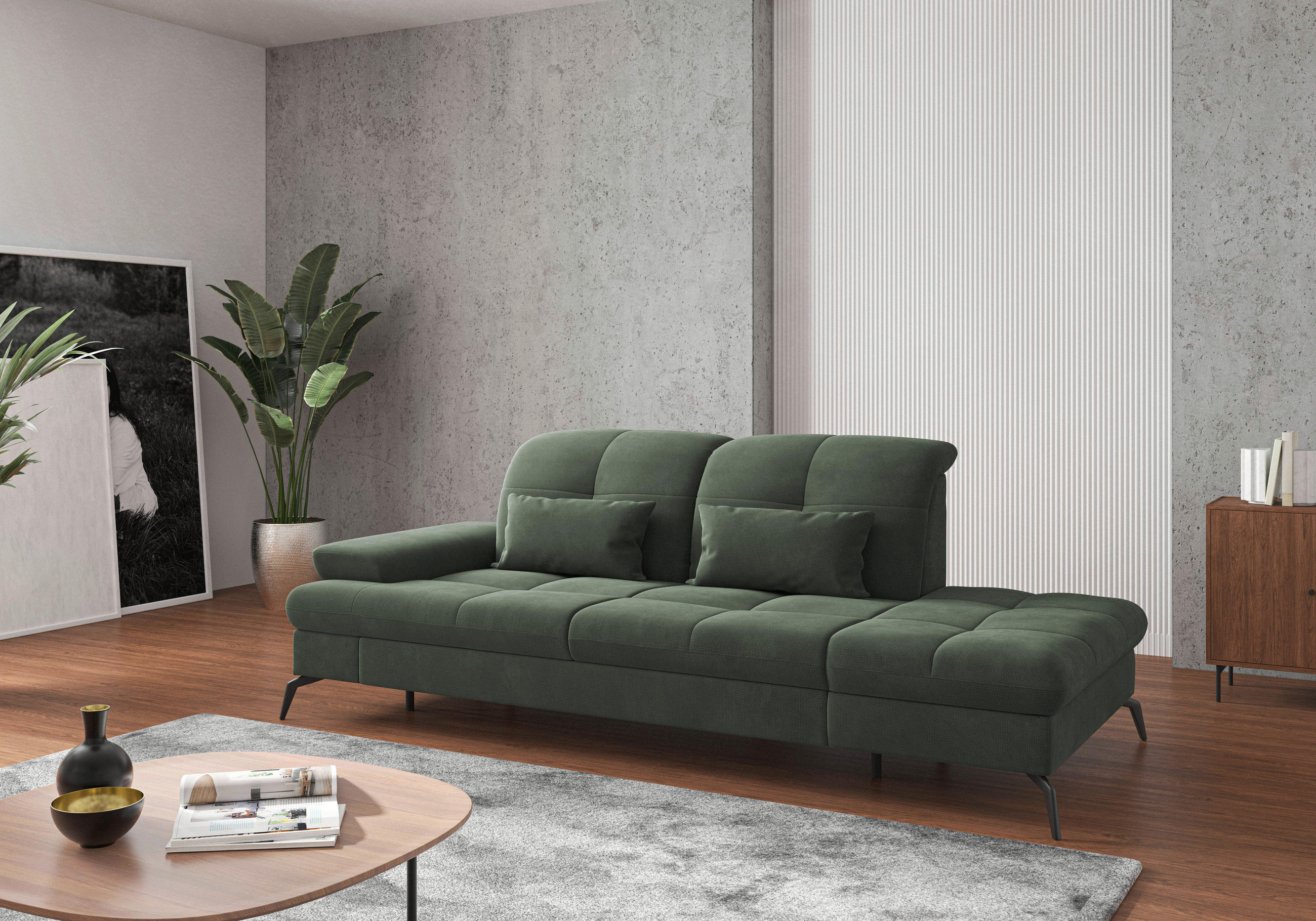 RÉCAMIERE Grün Flachgewebe  - Schwarz/Grün, KONVENTIONELL, Textil/Metall (231/90/122cm) - Sit & More