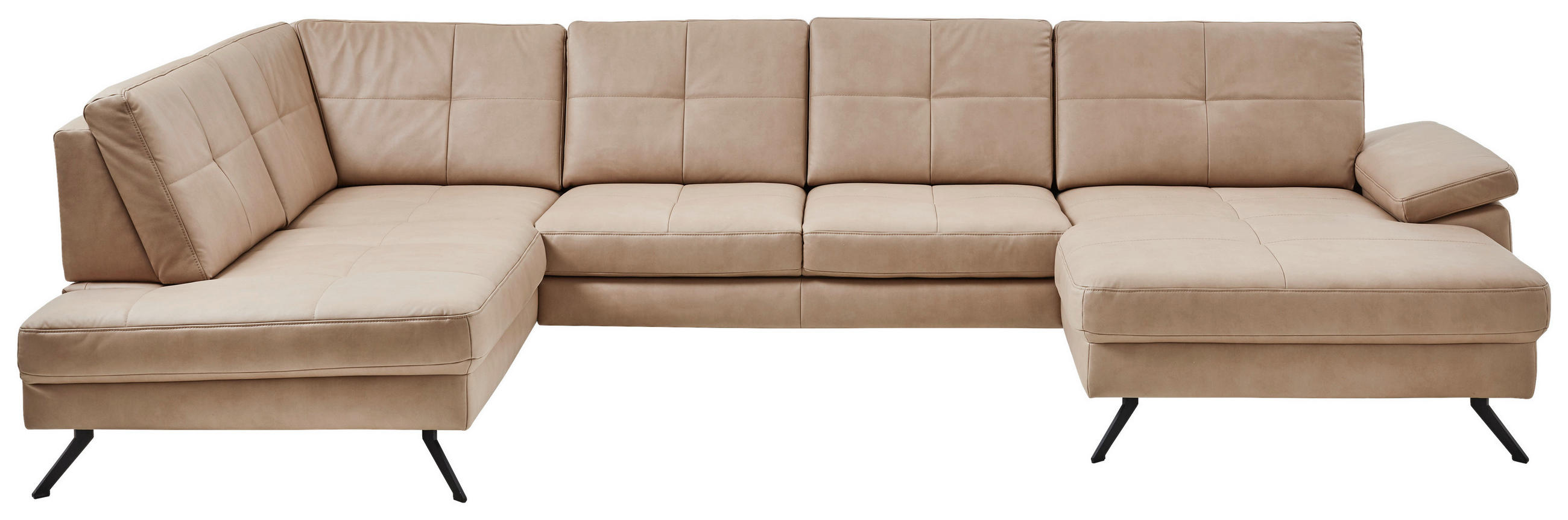 WOHNLANDSCHAFT in Lederlook, Mikrofaser Hellbraun, Haselnussfarben  - Hellbraun/Schwarz, Design, Textil/Metall (220/345cm) - Beldomo System