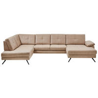 WOHNLANDSCHAFT in Lederlook, Mikrofaser Hellbraun, Haselnussfarben  - Hellbraun/Schwarz, Design, Textil/Metall (220/345cm) - Beldomo System