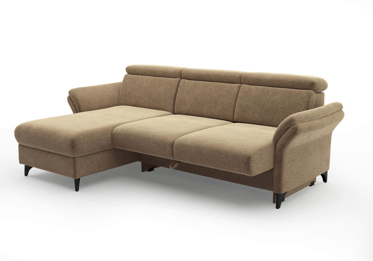 ECKSOFA Flachgewebe Hellbraun  - Hellbraun/Schwarz, Konventionell, Textil/Metall (166/253cm) - Sit & More