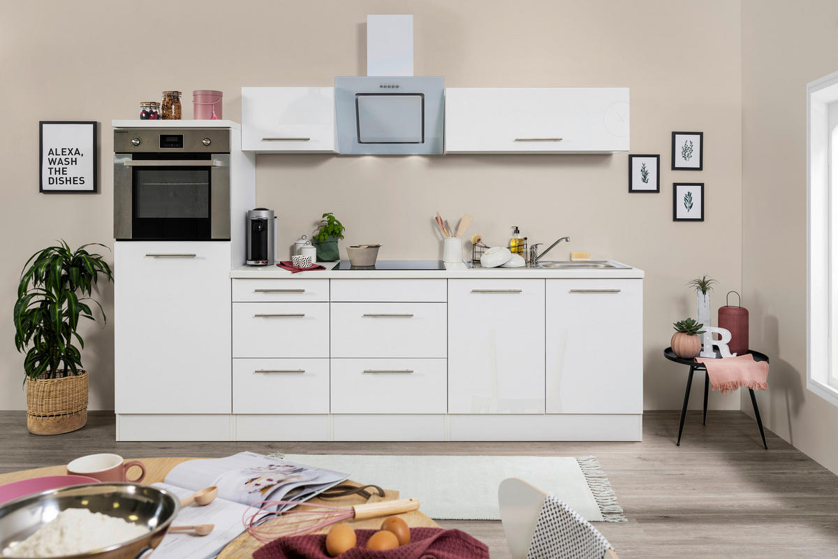 KÜCHENBLOCK 270 cm   Weiss  - Weiss/Edelstahlfarben, Konventionell, Holzwerkstoff/Metall (270cm) - Respekta