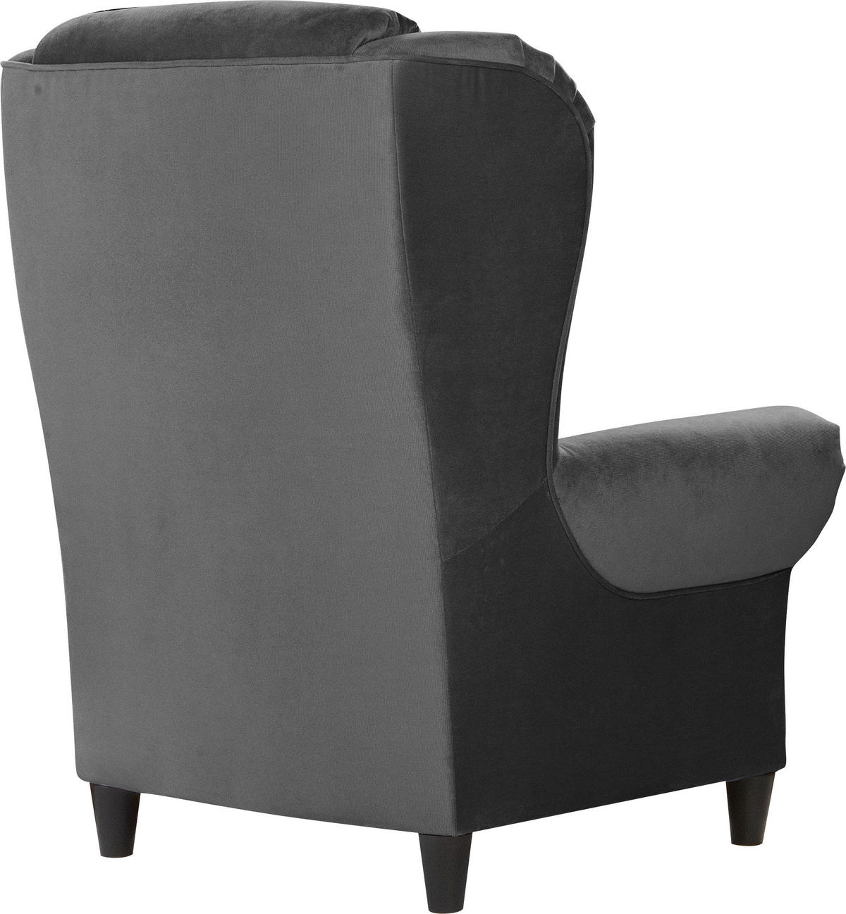 OHRENSESSEL in Plüsch Anthrazit  - Anthrazit/Schwarz, Design, Holz/Textil (94/112/92cm) - MID.YOU