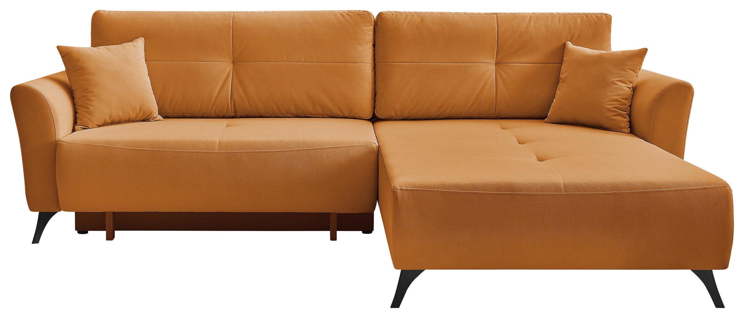 ECKSOFA GEMMA Gelb Flachgewebe Zierkissen, Rückenkissen, Bettkasten, Schlaffunktion, Rücken echt, Stauraum  - Gelb/Schwarz, Design, Textil/Metall (270/183cm) - P & B
