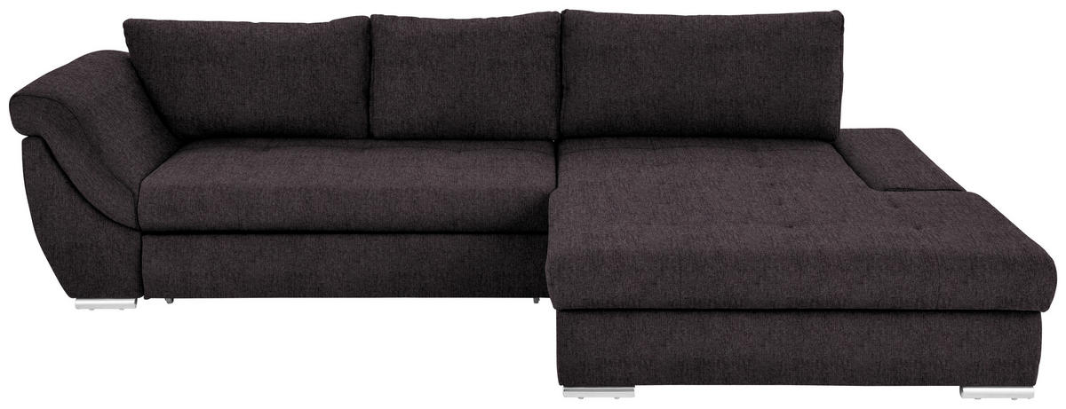 ECKSOFA in Flachgewebe Dunkelbraun  - Dunkelbraun/Silberfarben, Design, Textil/Metall (306/174cm) - MID.YOU