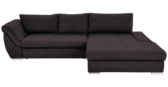 ECKSOFA in Flachgewebe Dunkelbraun  - Dunkelbraun/Silberfarben, Design, Textil/Metall (306/174cm) - Carryhome