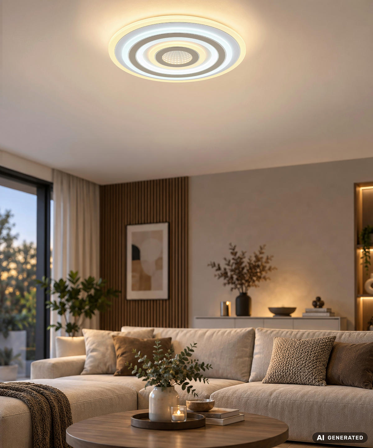 LED-DECKENLEUCHTE Jocelyn 48/5 cm  - Sandfarben/Chromfarben, Design, Kunststoff/Metall (48/5cm) - Globo