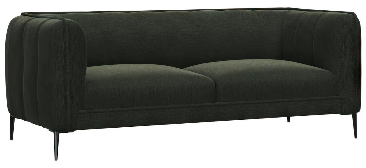 2,5-SITZER Chenille, Webstoff, Flachgewebe Waldgrün  - Waldgrün/Schwarz, Design, Holz/Textil (179/75/91cm) - Livetastic