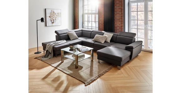 WOHNLANDSCHAFT inkl.Funktionen Grau Webstoff - Silberfarben/Grau, Design, Textil/Metall (168/320/226cm) - Xora