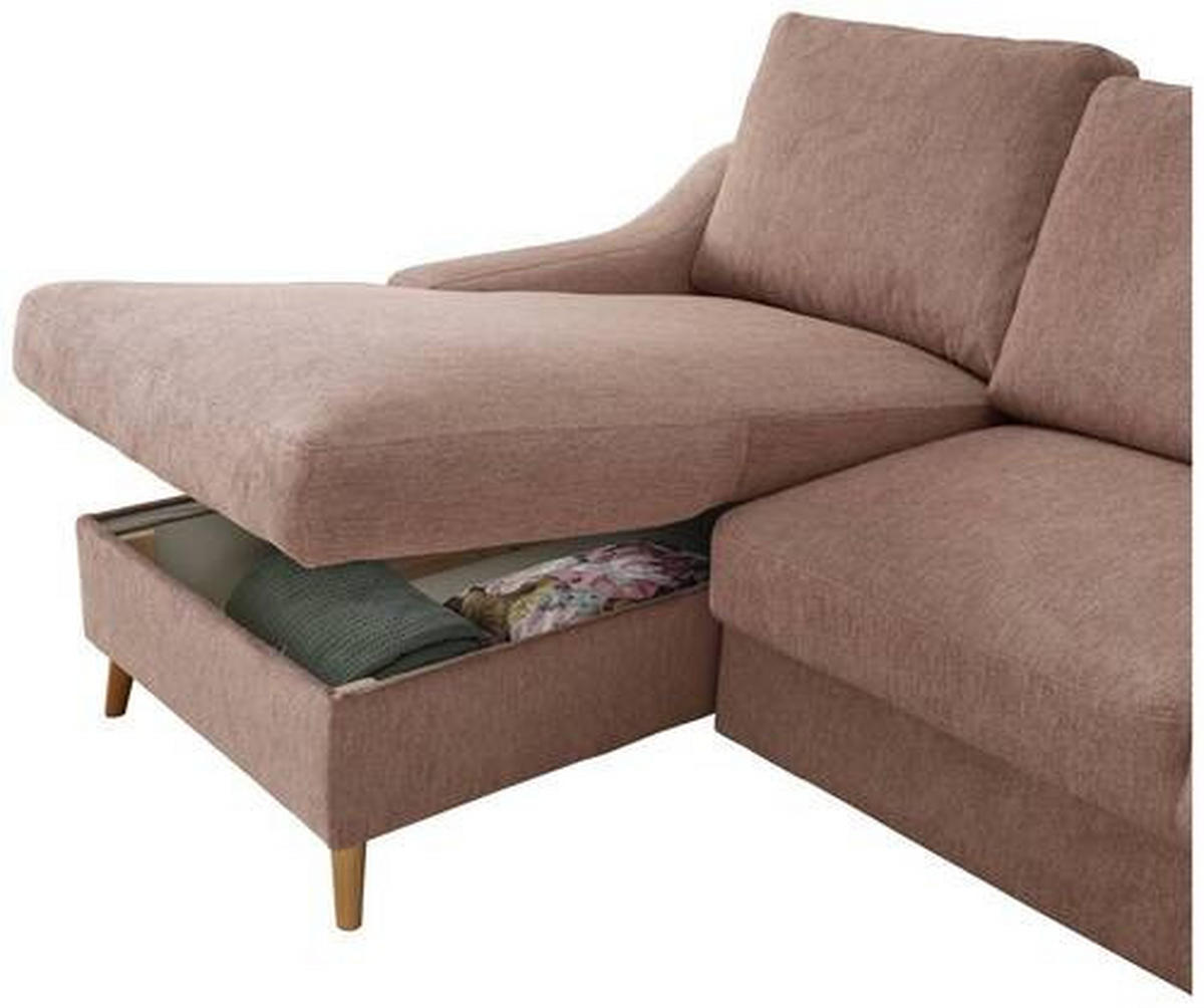 ECKSOFA in Mikrofaser Dunkelrosa  - Dunkelrosa/Naturfarben, Design, Holz/Textil (150/228cm) - MID.YOU