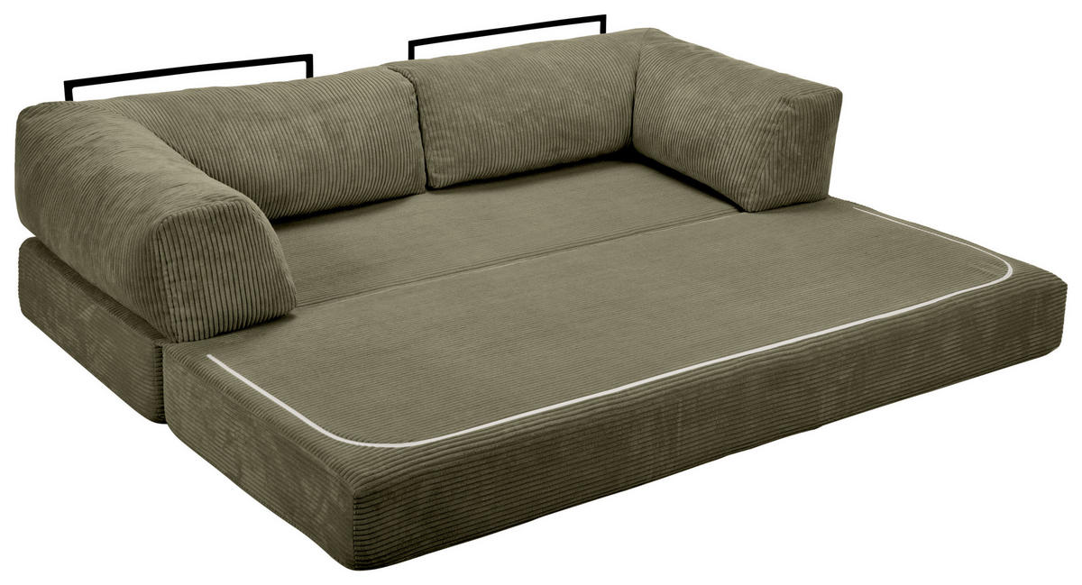 SCHLAFSOFA Cord Olivgrün  - Olivgrün, KONVENTIONELL, Textil/Metall (200/77/80cm) - Carryhome