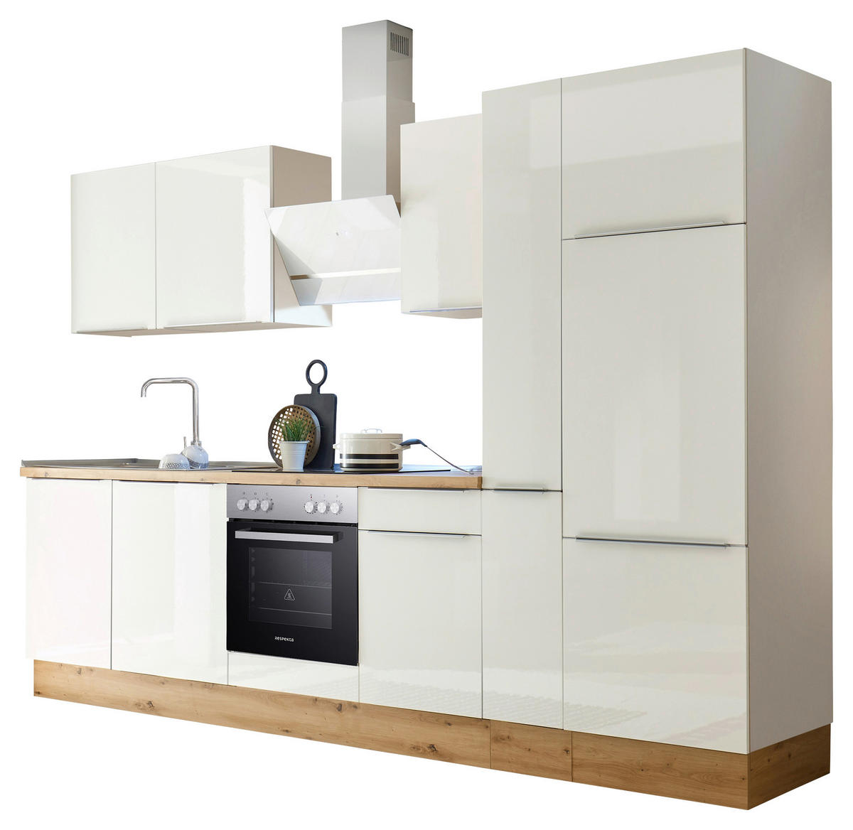 MODULKÖK 310/211/60 cm   i vit, ek Artisan, vit högglans  - vit/aluminiumfärg, Lifestyle, trämaterial/plast (310/211/60cm) - Respekta