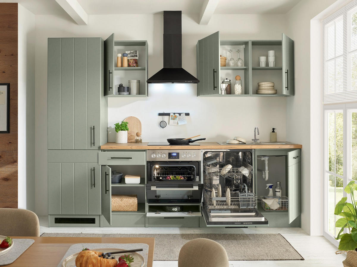 KÜCHENLEERBLOCK 280 cm   in Wildeiche, Schilfgrün  - Schilfgrün/Wildeiche, Trend, Holzwerkstoff/Metall (280cm) - Respekta