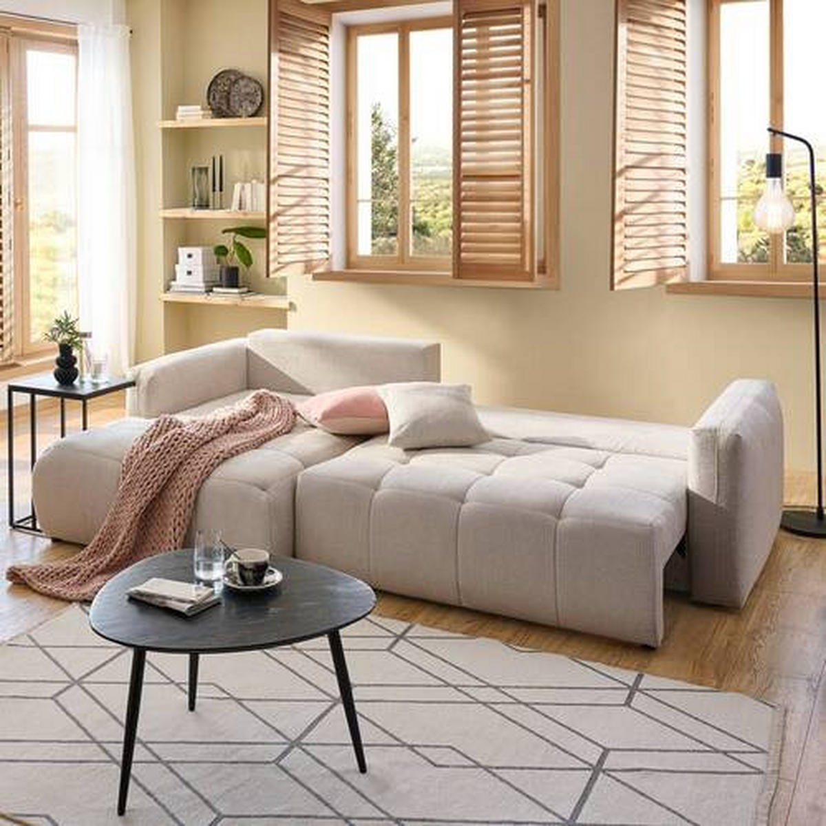 KUTNA GARNITURA tekstil  svijetlo siva   - svijetlo siva/crna, Moderno, tekstil/plastika (172/276cm) - Hom`in