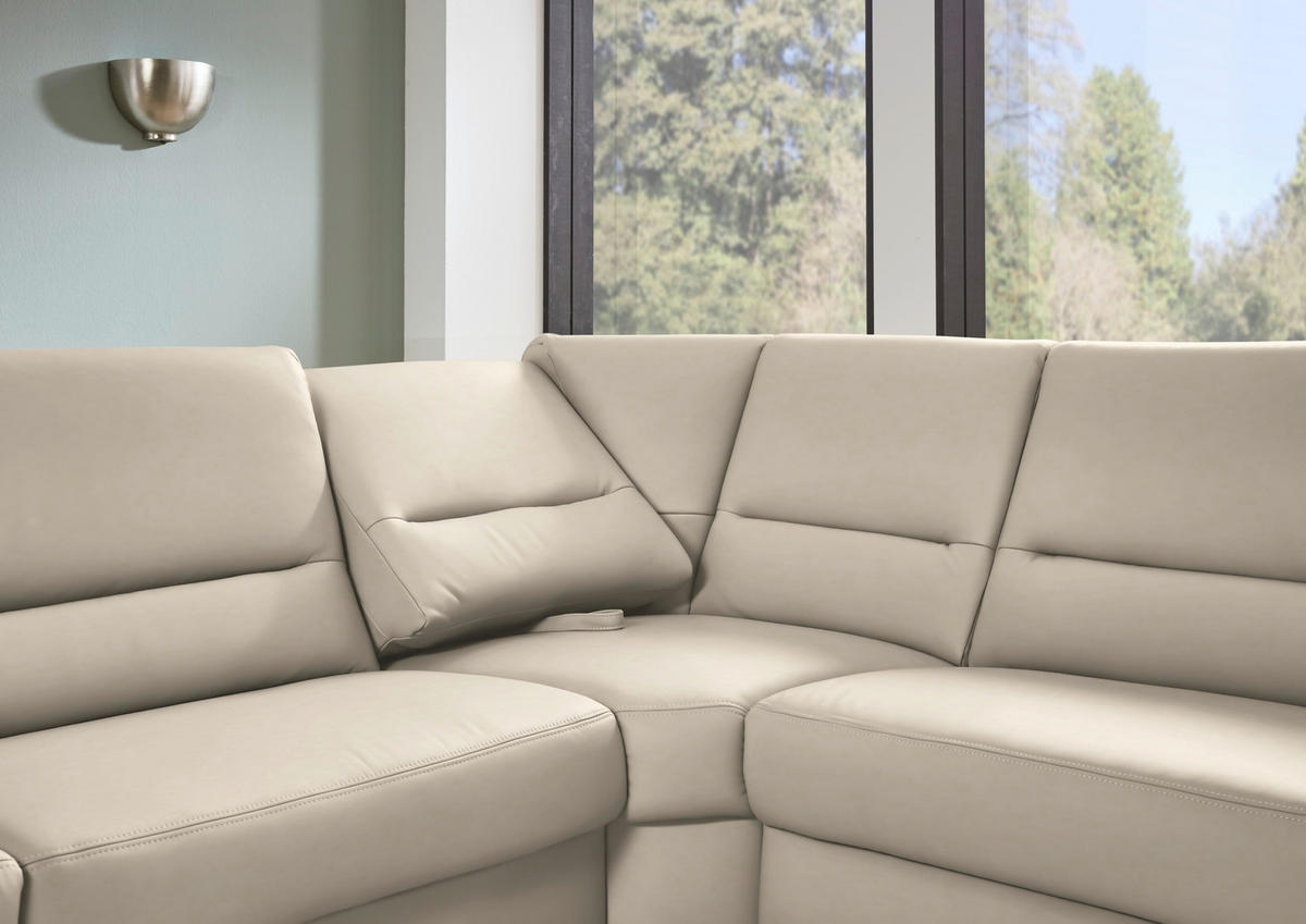 ECKSOFA  in Echtleder Ecru  290/249 cm  - Ecru/Schwarz, KONVENTIONELL, Leder/Metall (290/249cm) - Beldomo Premium