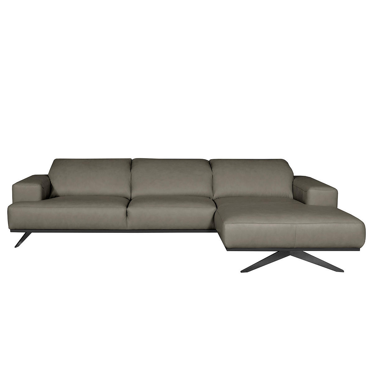 ECKSOFA  in Echtleder Grau Rücken echt, Kopfteilverstellung  295/187 cm  - Schwarz/Grau, Design, Leder/Metall (295/187cm) - Livetastic