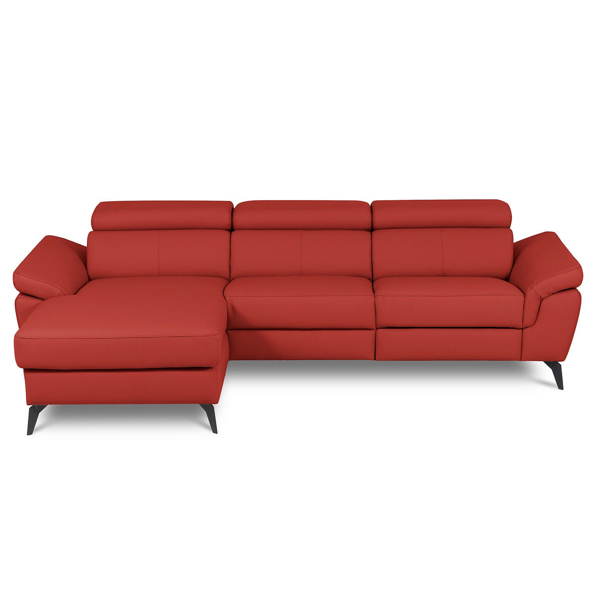 ECKSOFA SONO Rot Echtleder Lederlook Armteilverstellung, Kopfteilverstellung  - Rot/Schwarz, Design, Leder/Textil (179/252cm) - Livetastic