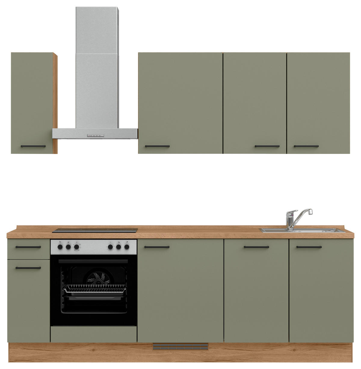 KÜCHENLEERBLOCK Senso 240 cm  in Eichefarben, Olivgrün  - Eichefarben/Schwarz, MODERN, Holzwerkstoff/Metall (240cm) - Nobilia
