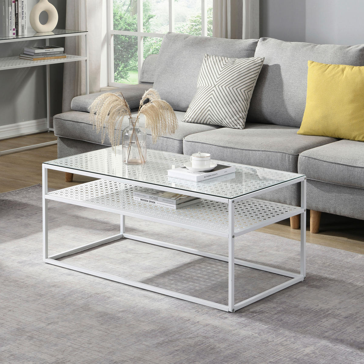 COUCHTISCH in Glas 100/50/45 cm  - Weiß, Design, Glas/Metall (100/50/45cm) - MID.YOU