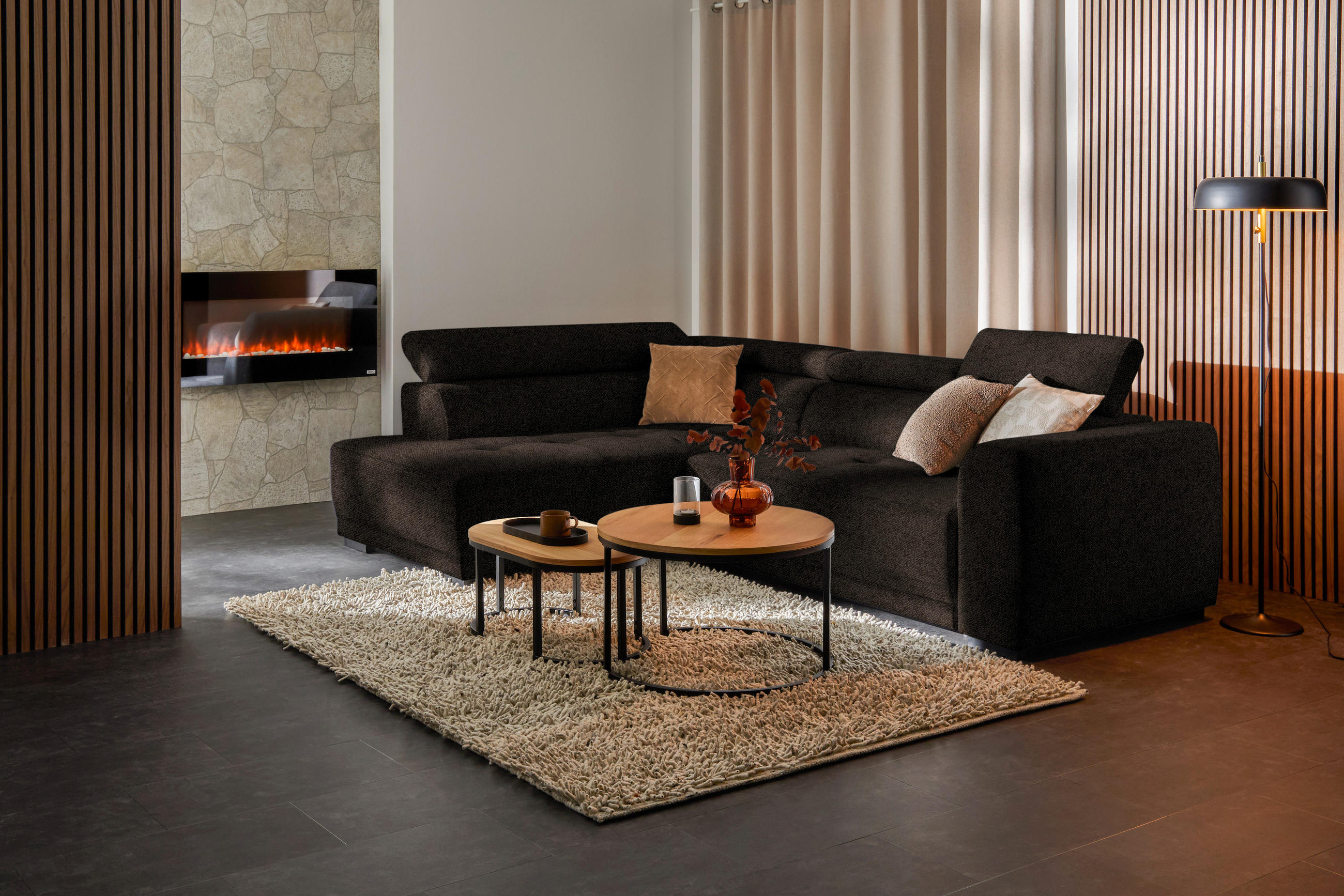 ECKSOFA in Struktur Dunkelbraun  - Dunkelbraun/Schwarz, Design, Kunststoff/Textil (205/284cm) - MID.YOU