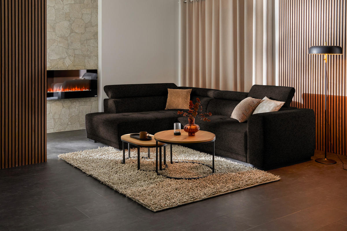 ECKSOFA in Struktur Dunkelbraun  - Dunkelbraun/Schwarz, Design, Kunststoff/Textil (205/284cm) - MID.YOU