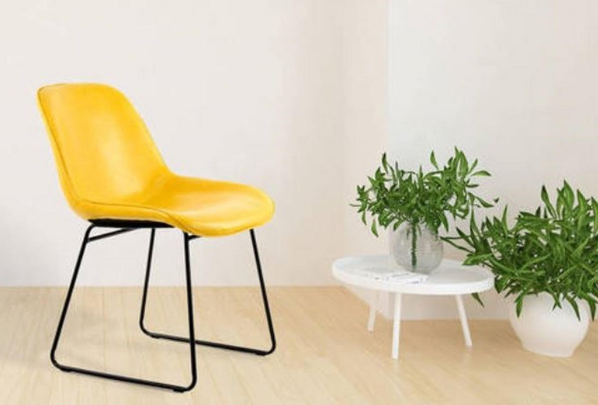 SADA ŽIDLÍ 2 kusy - žlutá, Design, kov/kůže (49,5/81/64,5cm)
