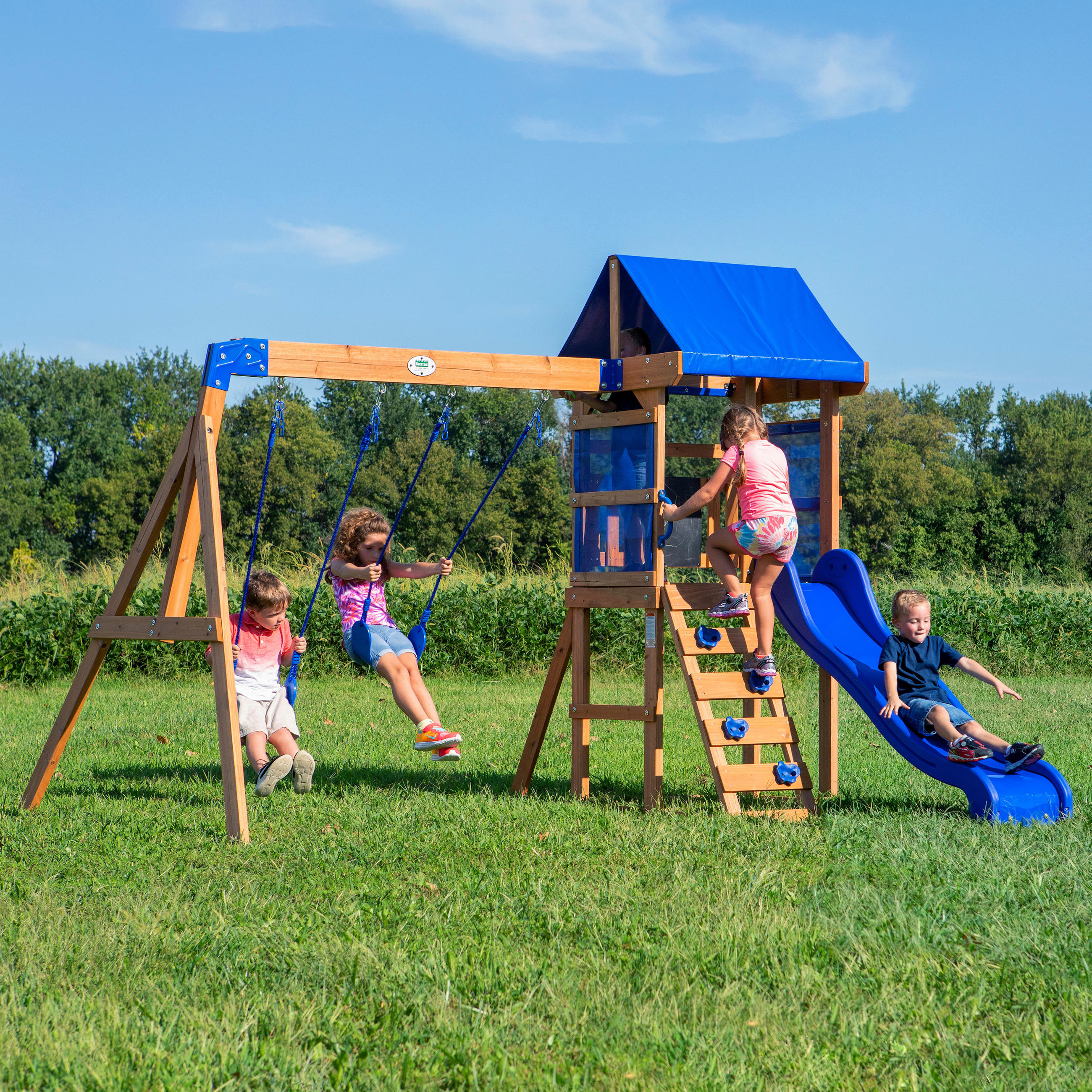 SPIELTURM AURORA BACKYARD 270/230/310 cm  - Blau/Braun, KONVENTIONELL, Holz (270/230/310cm) - Ambia Garden