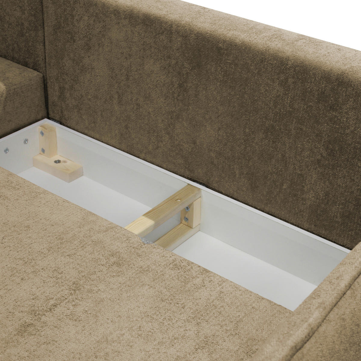 ECKSOFA MURANO Beige Chenille Zierkissen, Rückenkissen, Bettkasten  - Beige/Schwarz, Design, Holz/Textil (167/242cm) - MID.YOU