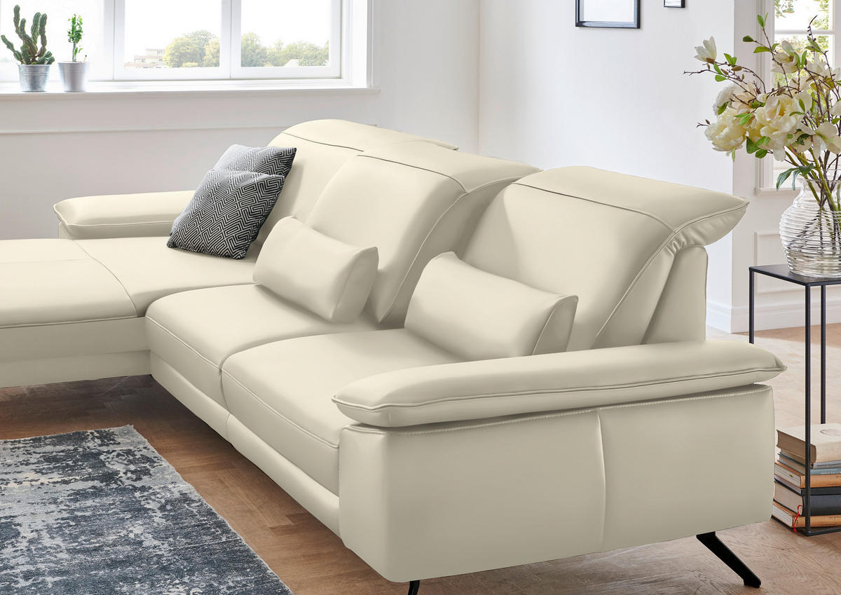 ECKSOFA in Echtleder Naturfarben  - Schwarz/Naturfarben, Design, Leder/Metall (193/328cm) - Dieter Knoll