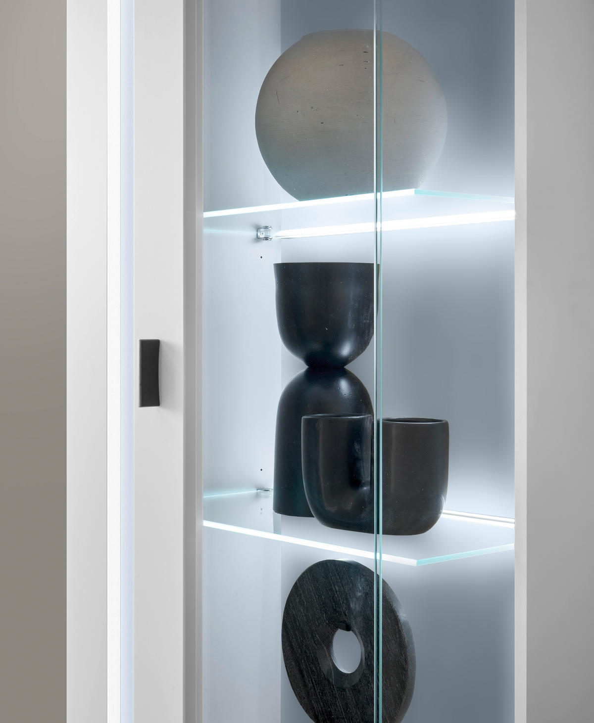 VITRINE in Weiß  - Silberfarben/Schwarz, Design, Glas/Holzwerkstoff (55/200/35cm) - MID.YOU