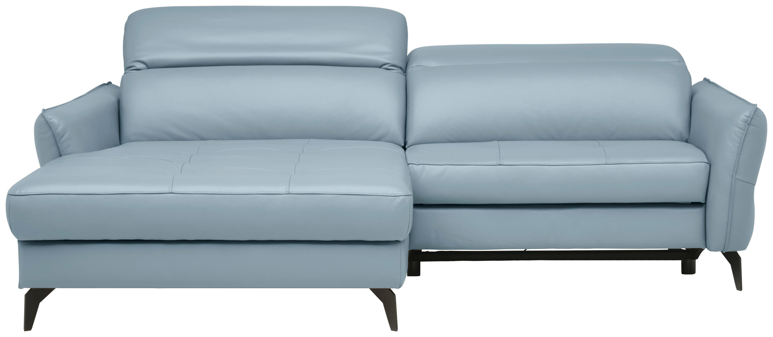 ECKSOFA inkl. Funktionen Blaugrau Echtleder  - Blaugrau/Schwarz, Design, Leder/Metall (175/246cm) - Celina Home