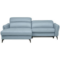 ECKSOFA inkl. Funktionen Blaugrau Echtleder  - Blaugrau/Schwarz, Design, Leder/Metall (175/246cm) - Celina Home