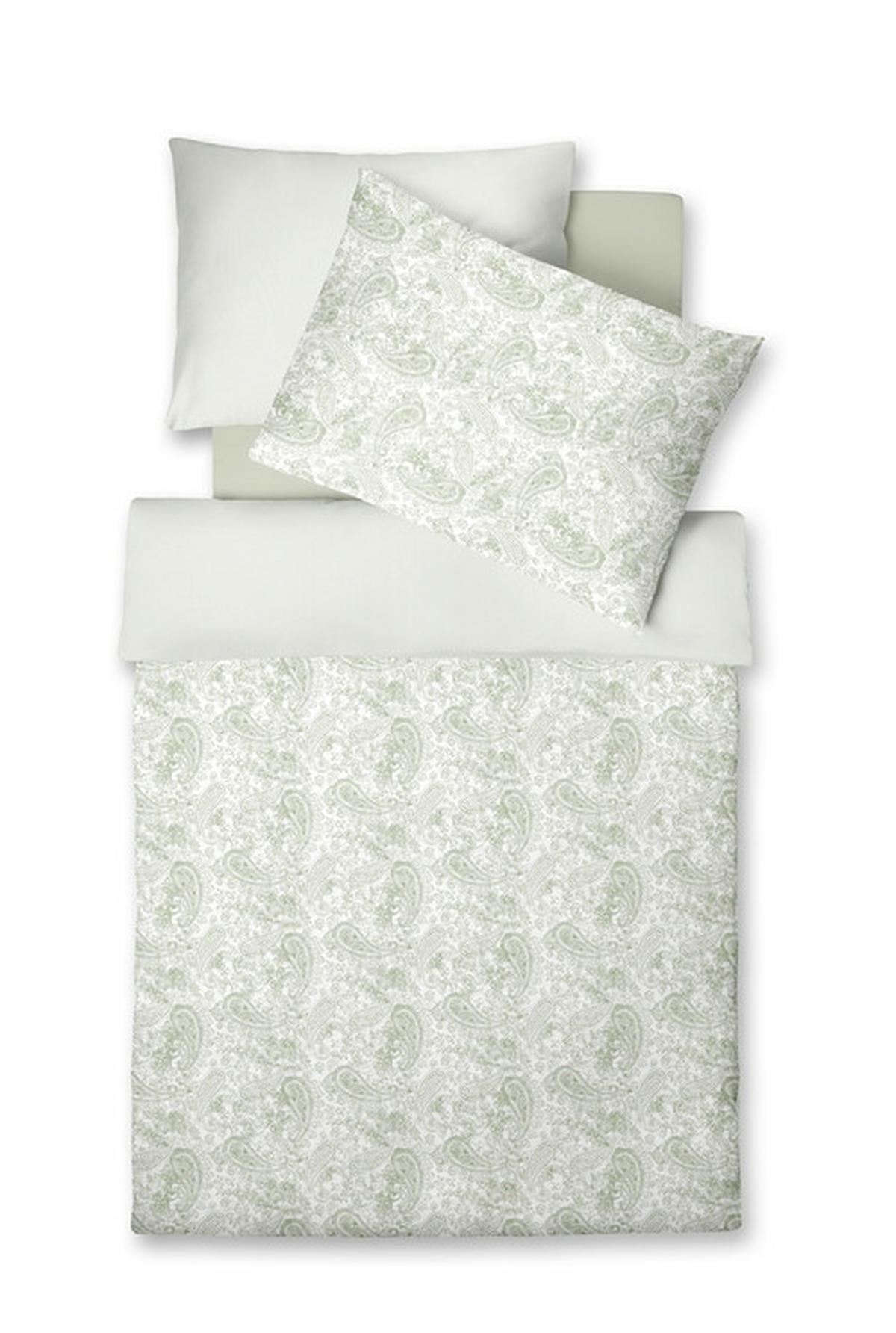 OBOJSTRANNÁ POSTEĽNÁ BIELIZEŇ, makosatén, zelená, biela, 140/200 cm - biela/zelená, Konventionell, textil (140/200cm) - Fleuresse