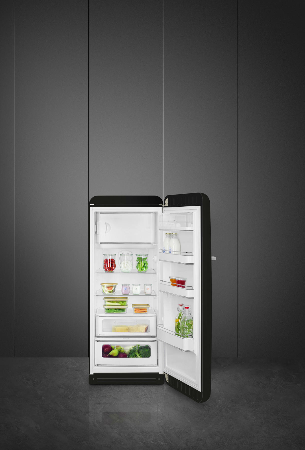 KÜHLSCHRANK 60/153/72,8 cm  - Schwarz, Basics, Glas/Metall (60/153/72,8cm) - SMEG