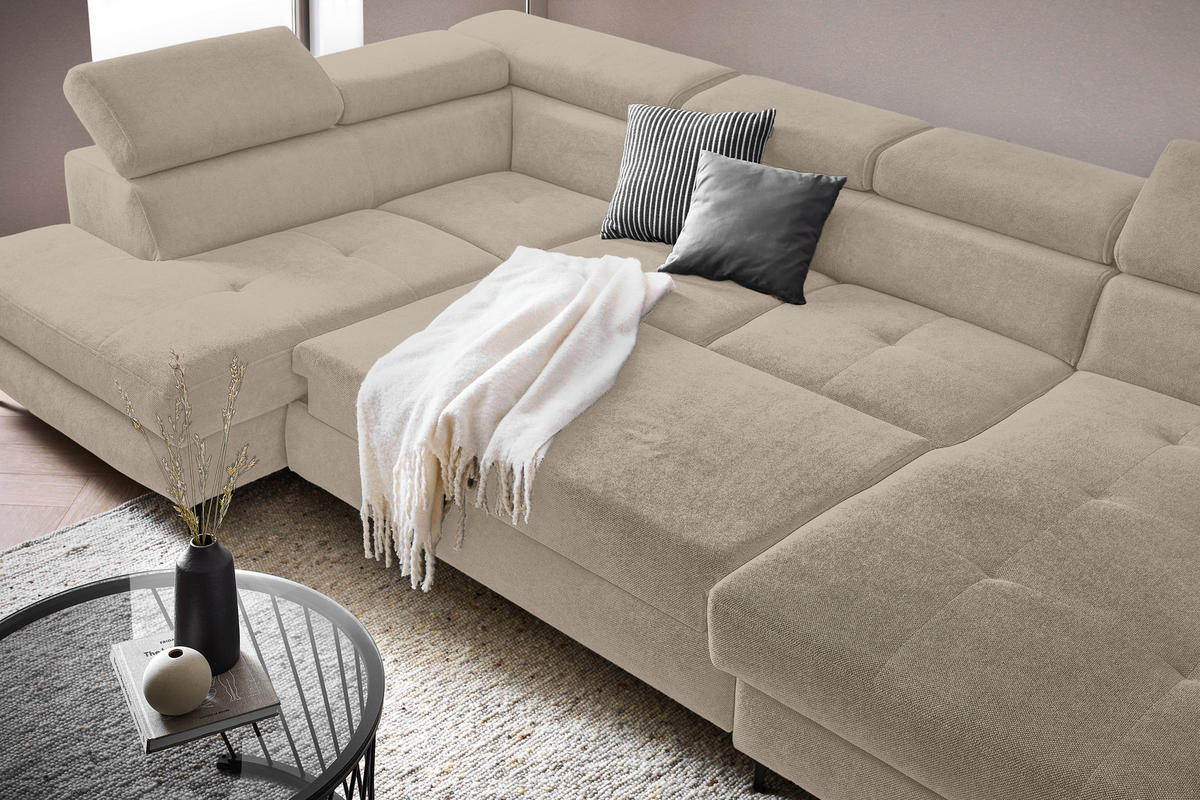WOHNLANDSCHAFT in Flachgewebe Schlammfarben  - Schlammfarben/Schwarz, Modern, Textil/Metall (206/333/180cm) - Stylife