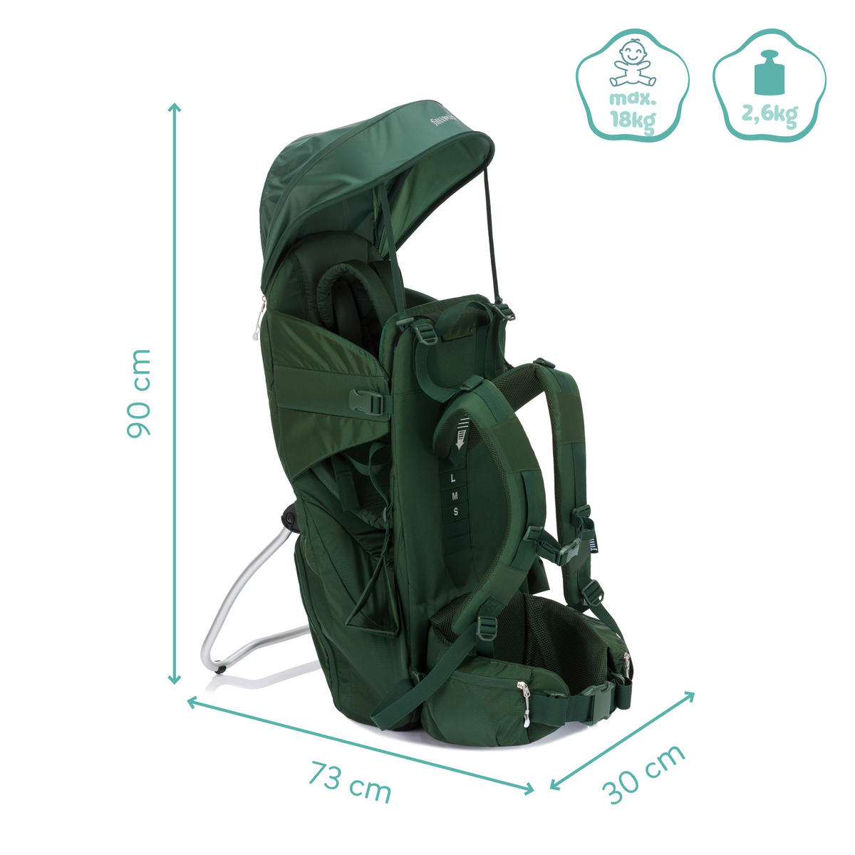 RÜCKENTRAGE Trekking  - Dunkelgrün/Silberfarben, Basics, Textil/Metall (30/90/73cm) - Fillikid