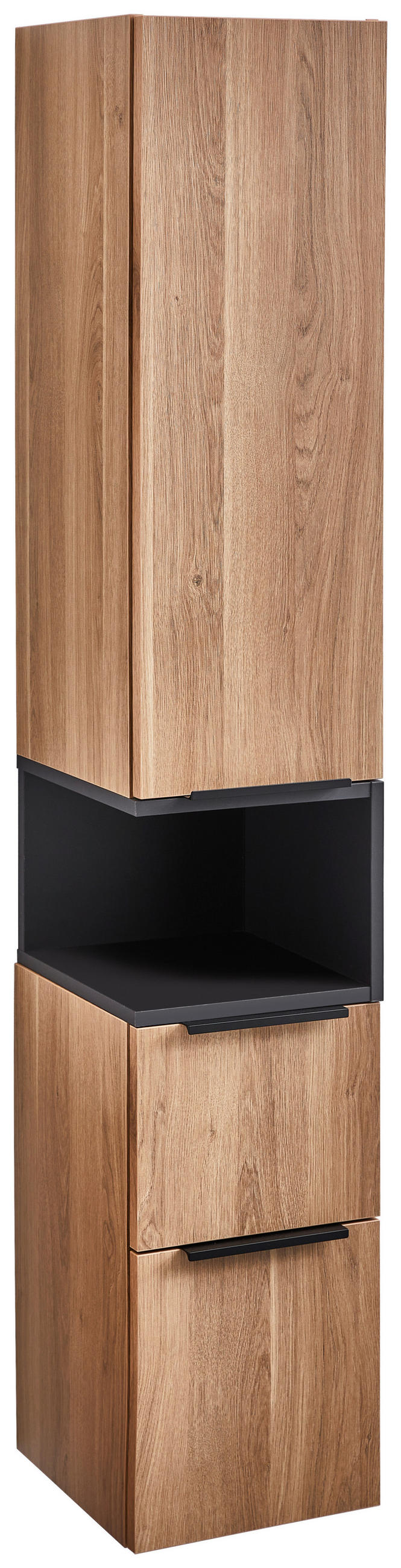 HOCHSCHRANK 30/160/30 cm  - Eichefarben/Schwarz, Design, Glas/Holzwerkstoff (30/160/30cm) - Novel