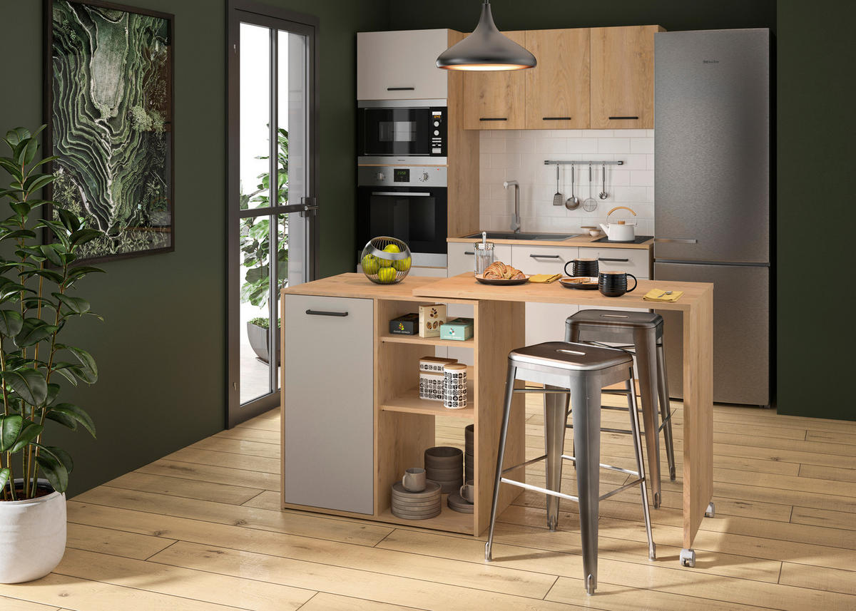 KÜCHENINSEL 156/88/60 cm  in Beige, Beigebraun  - Beige/Beigebraun, Trend, Holzwerkstoff/Metall (156/88/60cm) - MID.YOU