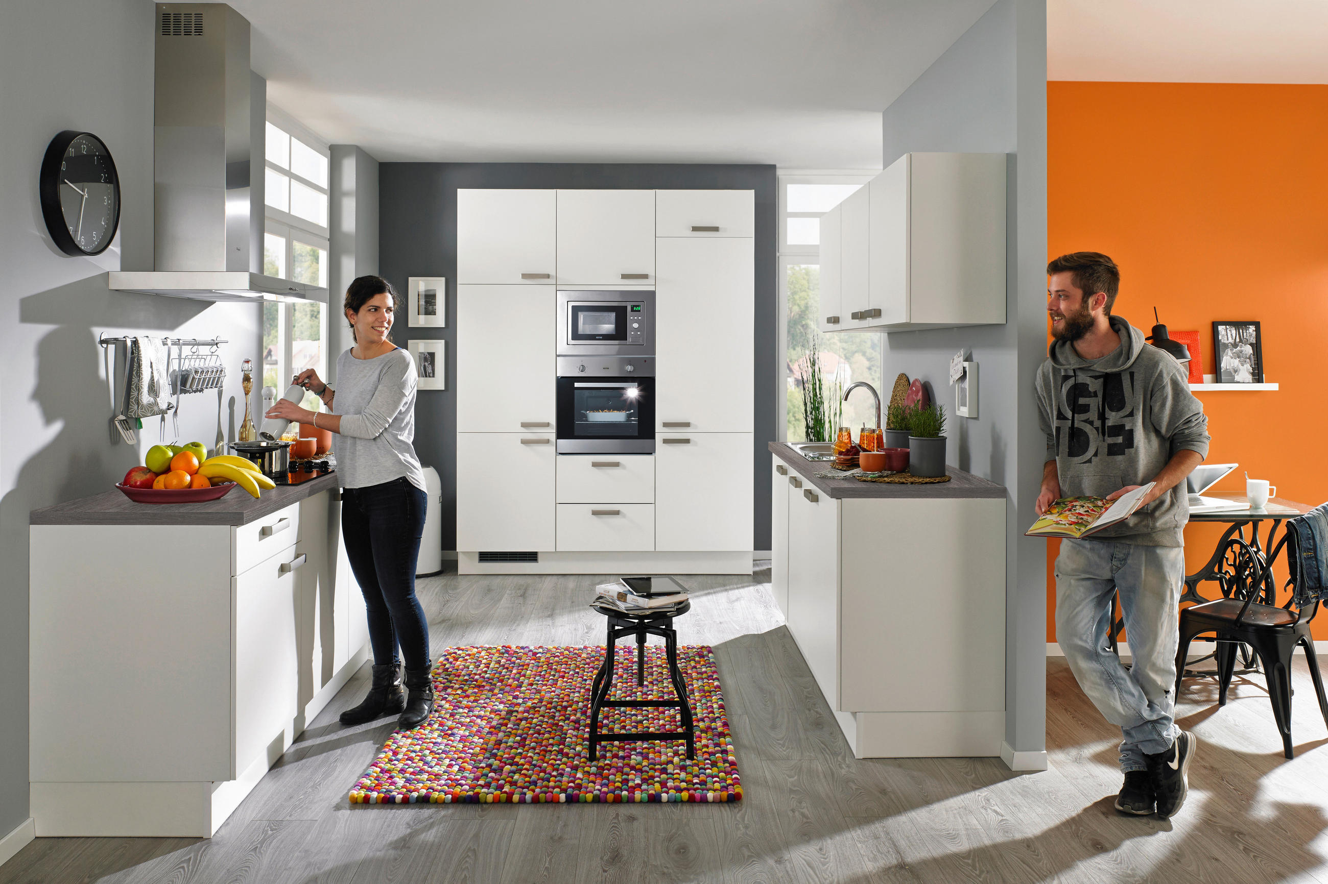 KÜCHENBLOCK   in Weiß Hochglanz  - Edelstahlfarben/Weiß Hochglanz, Basics, Holzwerkstoff/Metall (180/180/180cm) - Xora