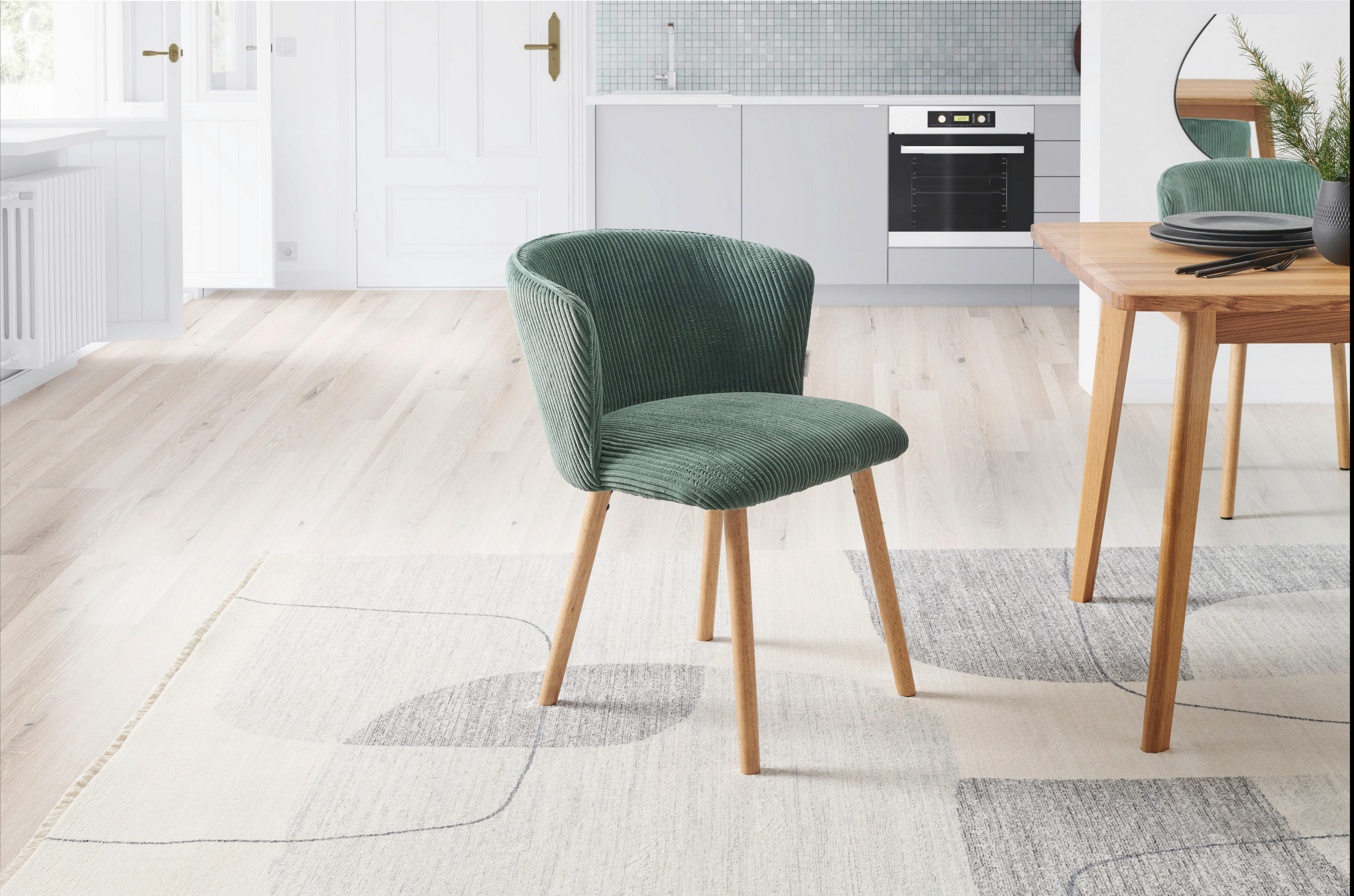 STUHL in Holz, Textil Grün, Naturfarben  - Naturfarben/Grün, LIFESTYLE, Holz/Textil (61/79/61cm) - MID.YOU