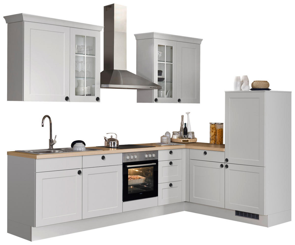 ECKKÜCHE 290,0/185,4 cm  Hellgrau  - Eichefarben/Hellgrau, Basics, Glas/Holzwerkstoff (290,0/185,4cm) - Impuls