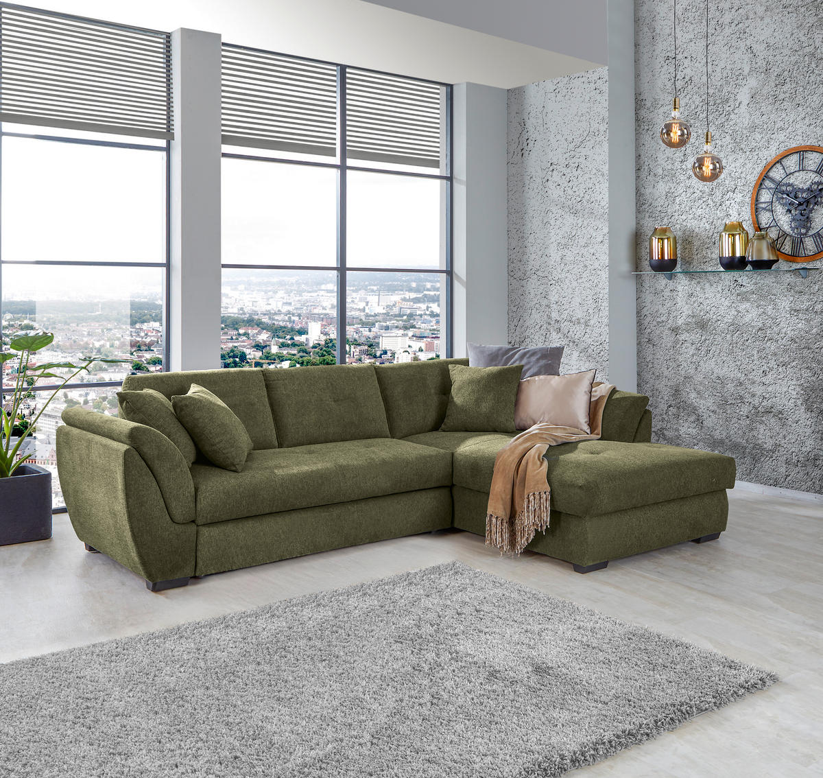 ECKSOFA in Webstoff Grün  - Schwarz/Grün, Design, Kunststoff/Textil (278/187cm) - Livetastic