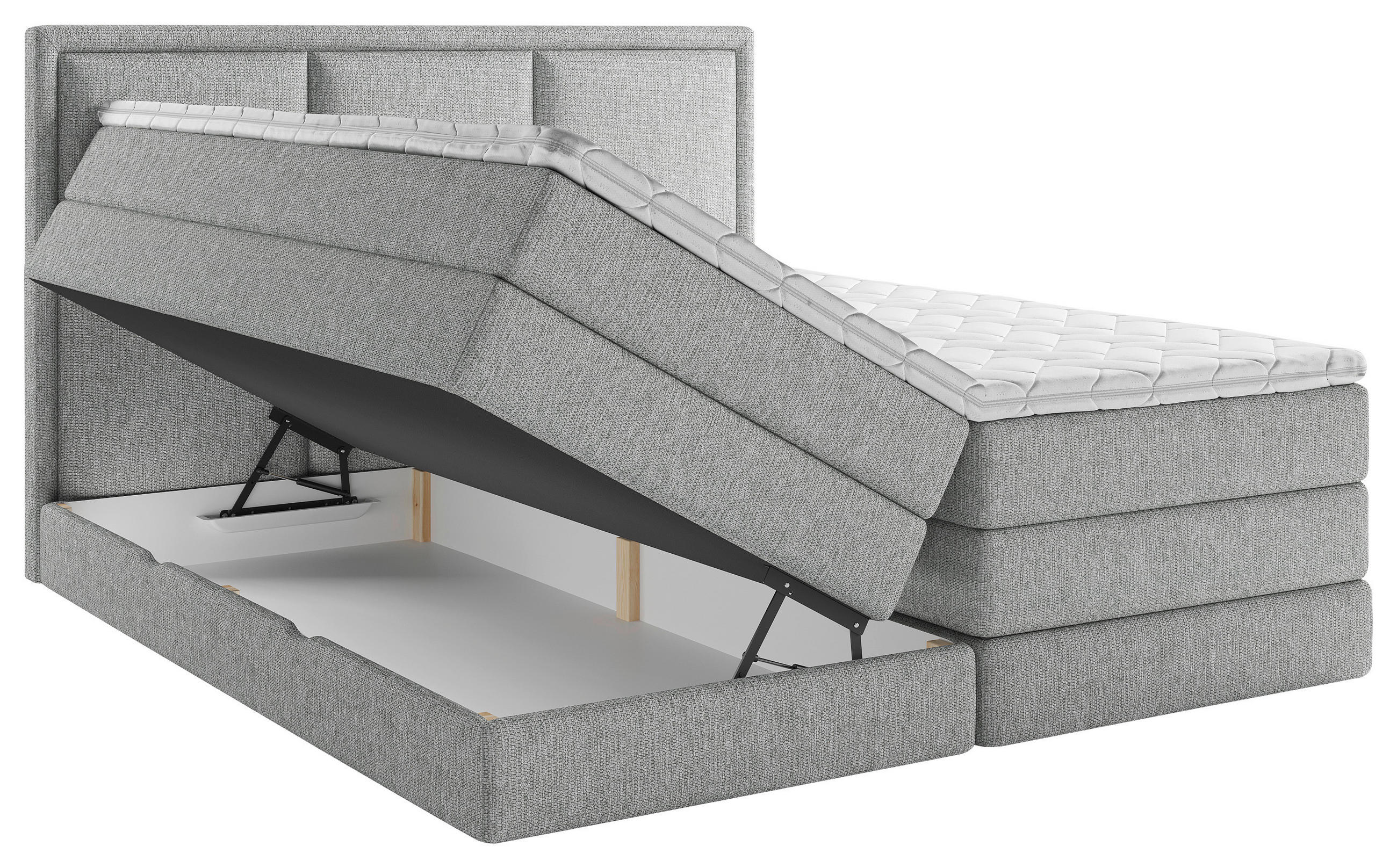 Thumbnail - Mid.you Boxspringbett, Grau, Textil, H3 + H4, 7-Zonen, Höhe ca. 18 cm, 140x200 cm, Bettkasten, gepolstertes Kopfteil, To...