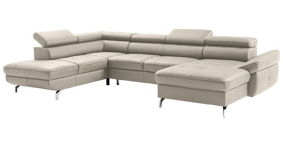 WOHNLANDSCHAFT Creme Echtleder - Silberfarben/Creme, Design, Leder/Metall (220/340/170cm) - Novel