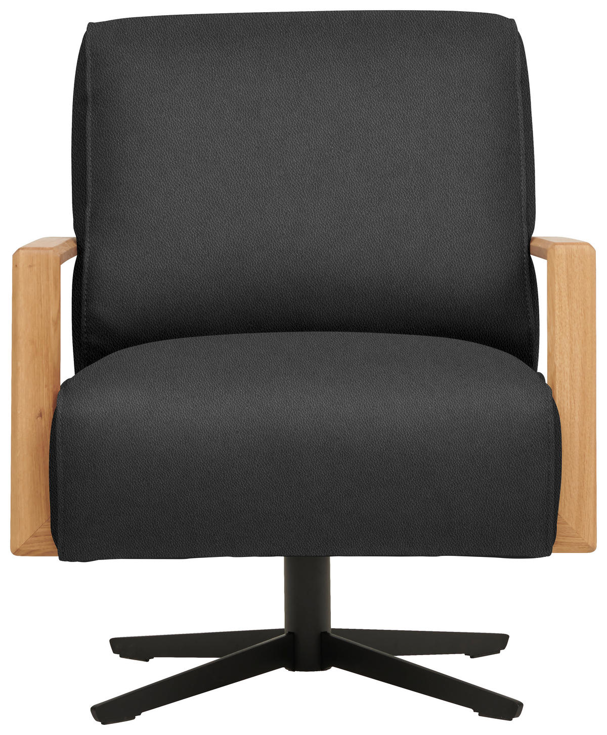 SESSEL in Echtleder Grau  - Wildeiche/Schwarz, Design, Leder/Holz (72/82/86cm) - Koinor