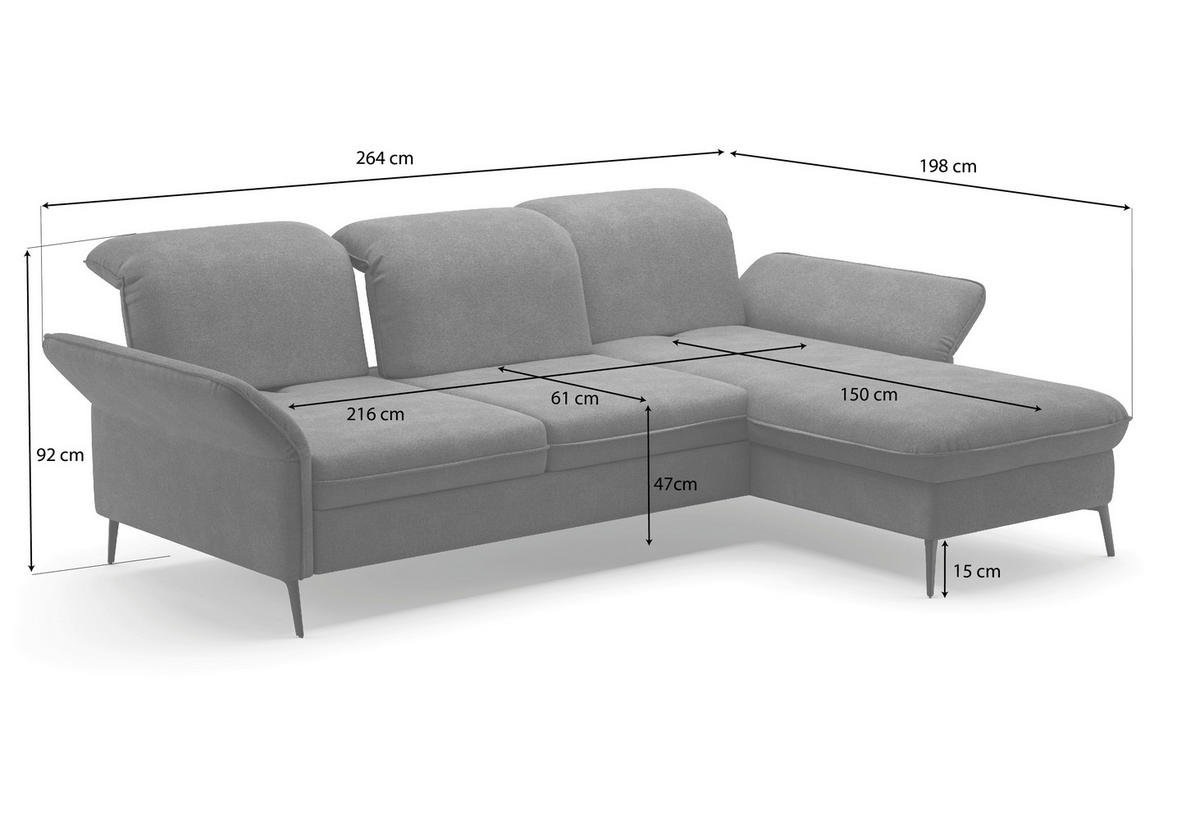 ECKSOFA in Flachgewebe Taupe  - Taupe/Schwarz, Konventionell, Textil/Metall (264/198cm) - Sit & More
