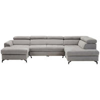WOHNLANDSCHAFT Hellgrau Struktur  - Hellgrau/Schwarz, Design, Textil/Metall (177/327/203cm) - Stylife