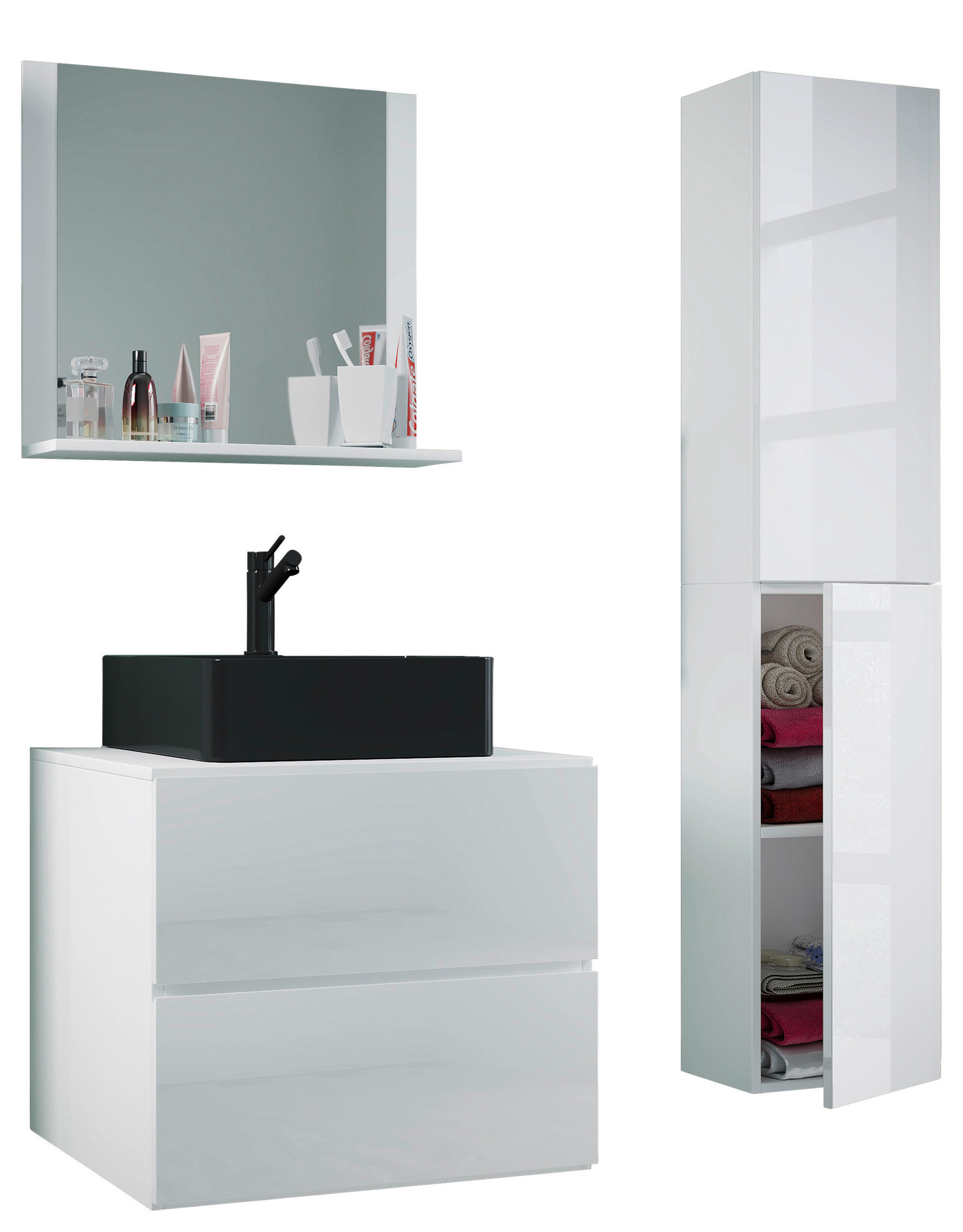 BADRUM 94 cm  - vit/svart, Modern, trämaterial/glas (94cm) - MID.YOU